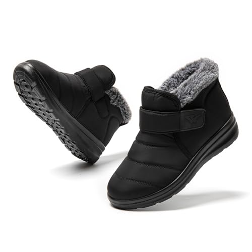 JOMIX Winterschuhe Damen Winterstiefel mit Klettverschluss Warme Hausschuhe Plüsch Wasserdicht Gefüttert Schuhe Rutschfest Outdoor Schuhe Plateau