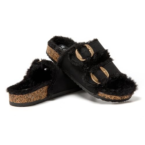 JOMIX Pantoletten Damen Plateau Pantoffeln Winter Hausschuhe Plüsch Clogs Bequeme Kork Fußbett Outdoor Slippers