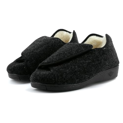 Hausschuhe für diabetiker und geschwollene Füße Damen Orthopädische Komfort Pantoffeln mit Klett Extra Weite Rutschfeste Sohle Warm Gefüttert mit Wollfilz