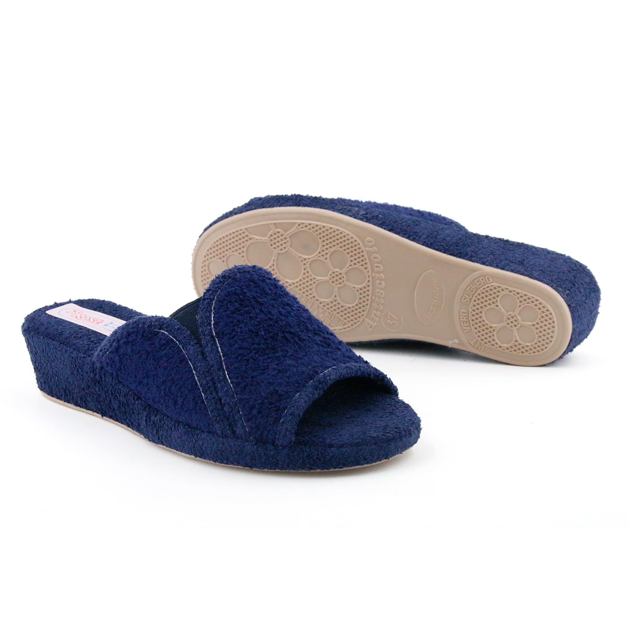 3Rose Chanclas de mujer monocolor de esponja con cuña interior de corcho y elástico