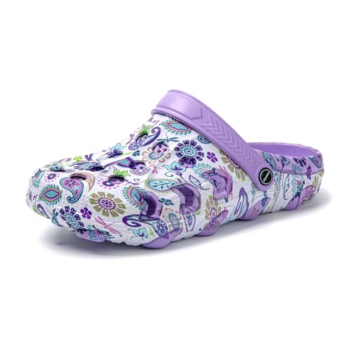 JOMIX Damen Clogs mit Fußbett Sommer Bunte Gartenschuhe Arbeitsclogs Anti-Rutsch Leicht Gummi Hausschuhe Pantoletten Wandern Meer Strand Pool