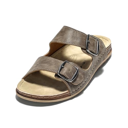 JOMIX Pantoletten Herren Sommer Elegant Hausschuhe mit Verstellbarer Rieme Atmungsaktiv Leichte Leder Sandalen Flache Strand Sommerschuhe Slipper