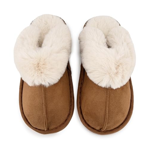 JOMIX Hausschuhe Damen Winter Warm Gefüttert Rutschfest Geschlossene Zehen Leicht Leise Pantoffeln Mit Plüschfutter Gummisohle in Velours Optik Mule Sabot für Zuhause