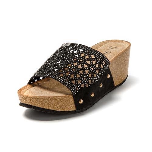 JOMIX Damen Sommer Sandalen Pantoletten Clogs Dicke Sohle Kork Hausschuhe mit Keilabsatz Weiche Strand Meer Sommerschuhe