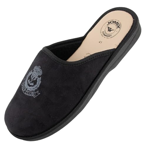 JOMIX Herren Hausschuhe Bequeme Leder Fußbett Pantoffeln Weiche Italien Pantoletten Rutschfeste Gummisohle Indoor Outdoor