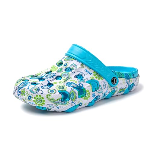 JOMIX Damen Clogs mit Fußbett Sommer Bunte Gartenschuhe Arbeitsclogs Anti-Rutsch Leicht Gummi Hausschuhe Pantoletten Wandern Meer Strand Pool