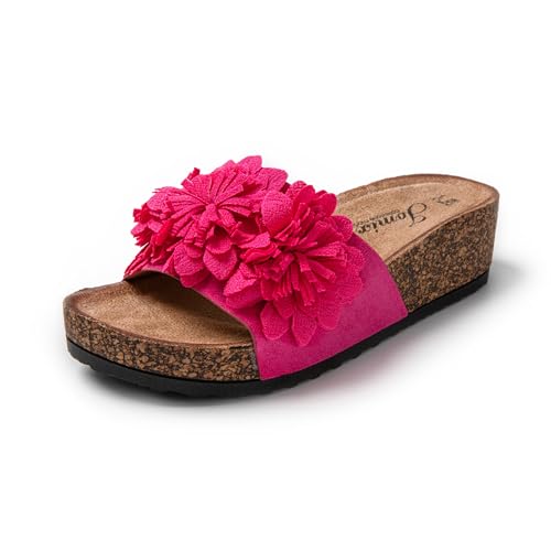 JOMIX Damen Pantoletten Blumen Clogs Sandalen Plateau Kork Strand Sommerschuhe