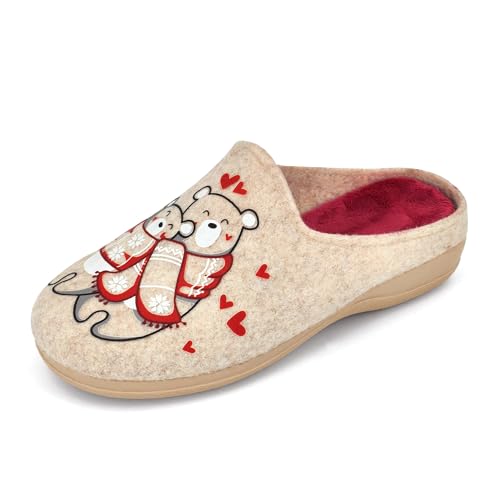 JOMIX Warme Flizpantoffeln Damen Hausschuhe Winter Gefütterte Pantoffeln Plüsch Slippers Rutschfeste Puschen mit Fußbett