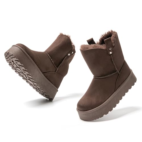 JOMIX Damen Winterstiefel Plateau Mini Winter Boots Bequeme Warm Gefüttert Schneestiefel Wasserdicht Rutschfeste Plattform Stiefel