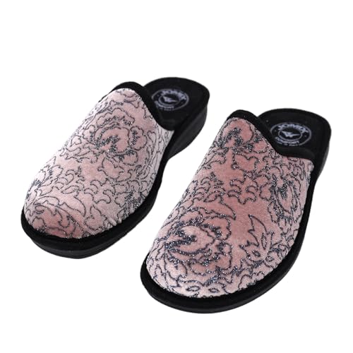 JOMIX Hausschuhe Damen Pantoletten mit Absatz Winter Bequeme Bedruckte Pantoffeln Made in Italy