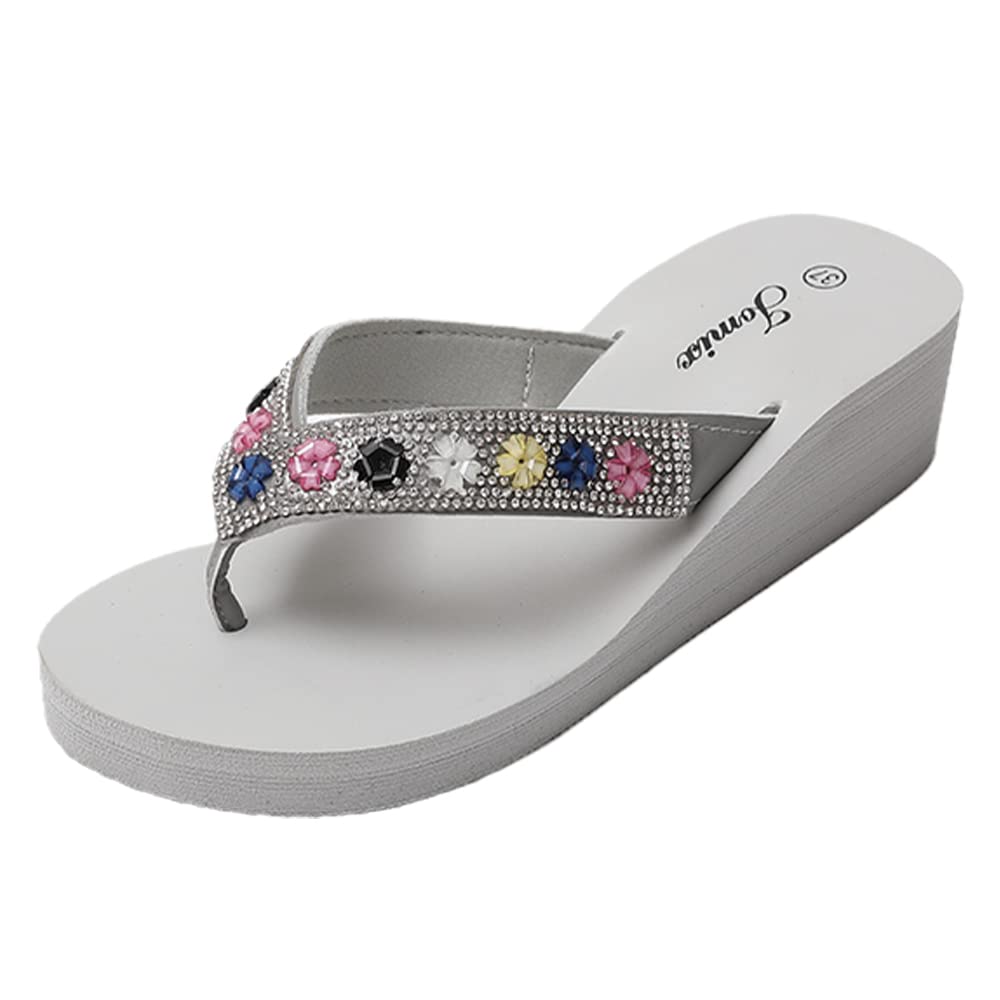 JOMIX Sommer Sandalen Keilabsatz Flip Flops Damen Elegant Zehentrenner Damen Glitzer Strasssteine Sandaletten Weiche Fußbett Pool Meer Strand Outdoor