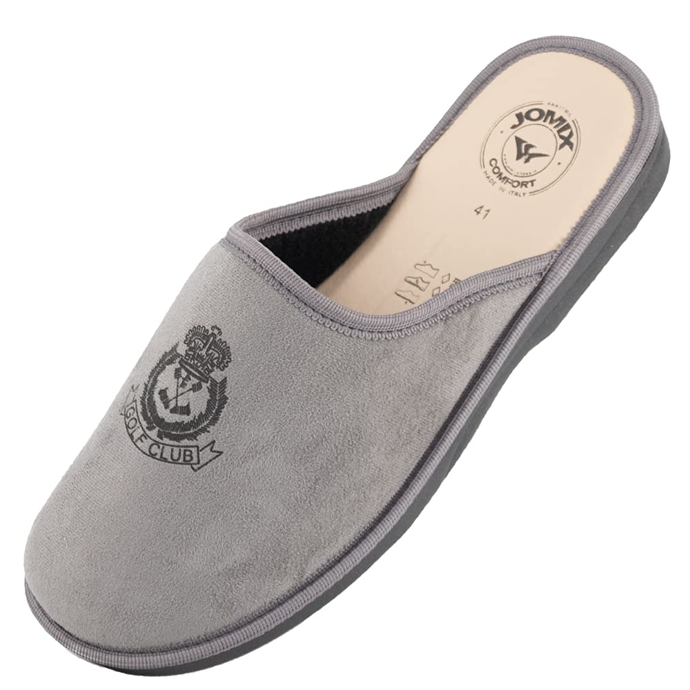 JOMIX Herren Hausschuhe Bequeme Leder Fußbett Pantoffeln Weiche Italien Pantoletten Rutschfeste Gummisohle Indoor Outdoor