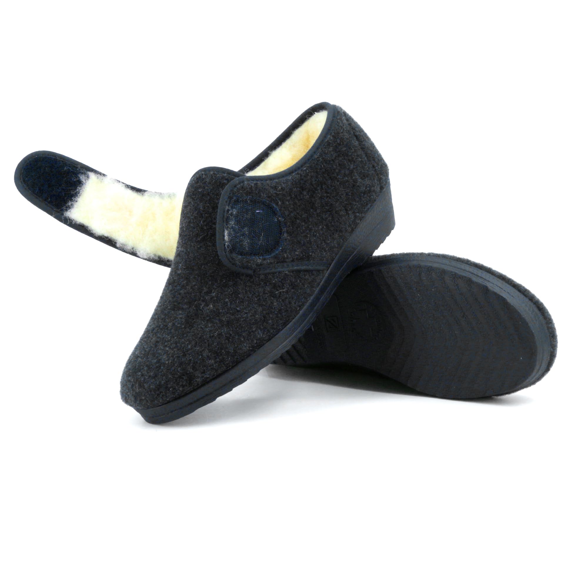 Hausschuhe für diabetiker und geschwollene Füße Damen Orthopädische Komfort Pantoffeln mit Klett Extra Weite Rutschfeste Sohle Warm Gefüttert mit Wollfilz