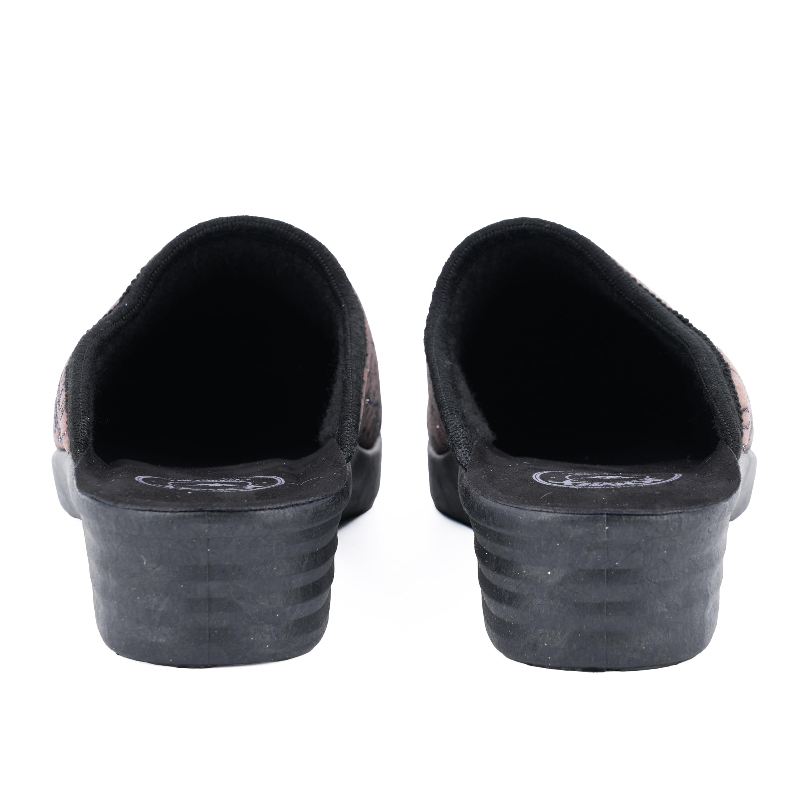 JOMIX Hausschuhe Damen Pantoletten mit Absatz Winter Bequeme Bedruckte Pantoffeln Made in Italy