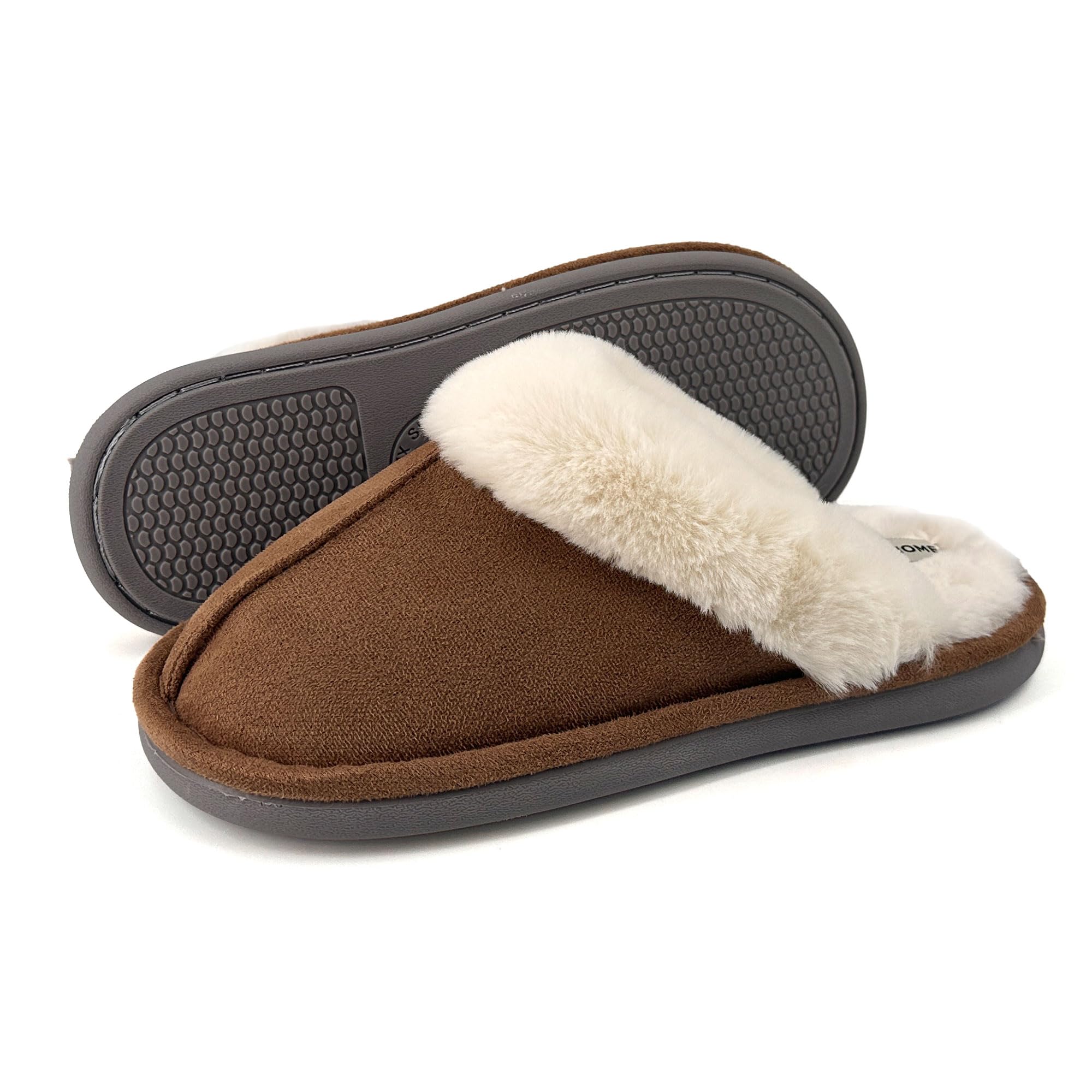 JOMIX Damen Hausschuhe Winter Weiche Flache Plüsch Flauschige Pantoffeln mit Gefüttert Warm Faux Pelz Slipper Gäste Rutschfeste Puschen