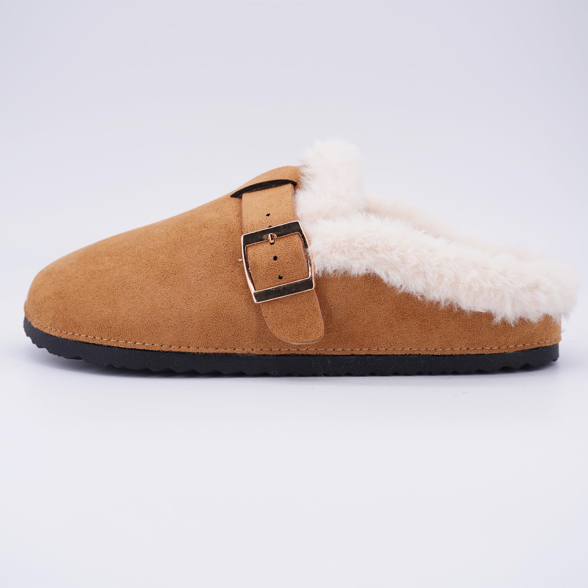 JOMIX Damen Hausschuhe Winter Warme Plüsch Gefüttert Pantoffeln Bequeme Flache Kunstwildleder Slippers mit Verstellbar Schnalle Indoor Outdoor