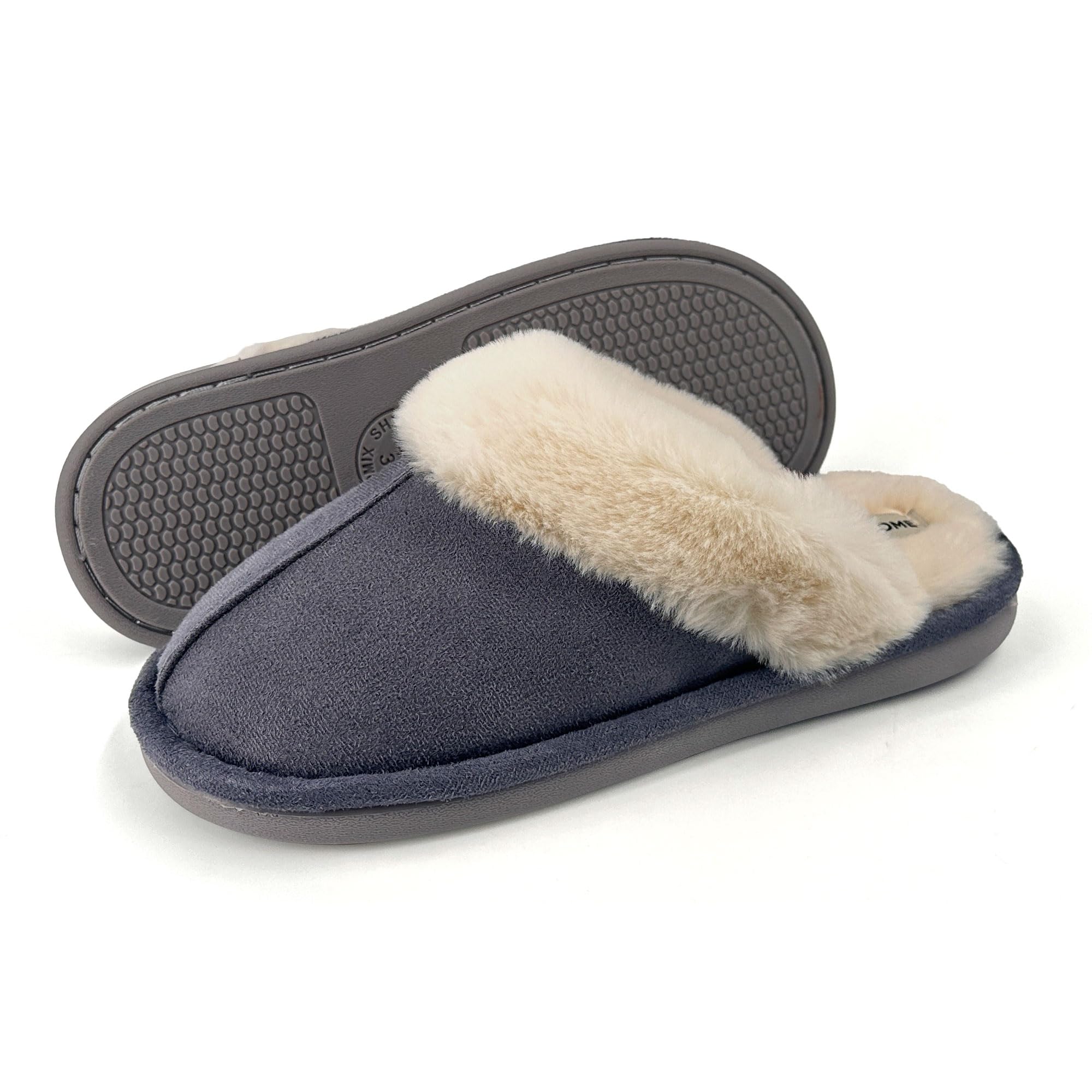 JOMIX Damen Hausschuhe Winter Weiche Flache Plüsch Flauschige Pantoffeln mit Gefüttert Warm Faux Pelz Slipper Gäste Rutschfeste Puschen
