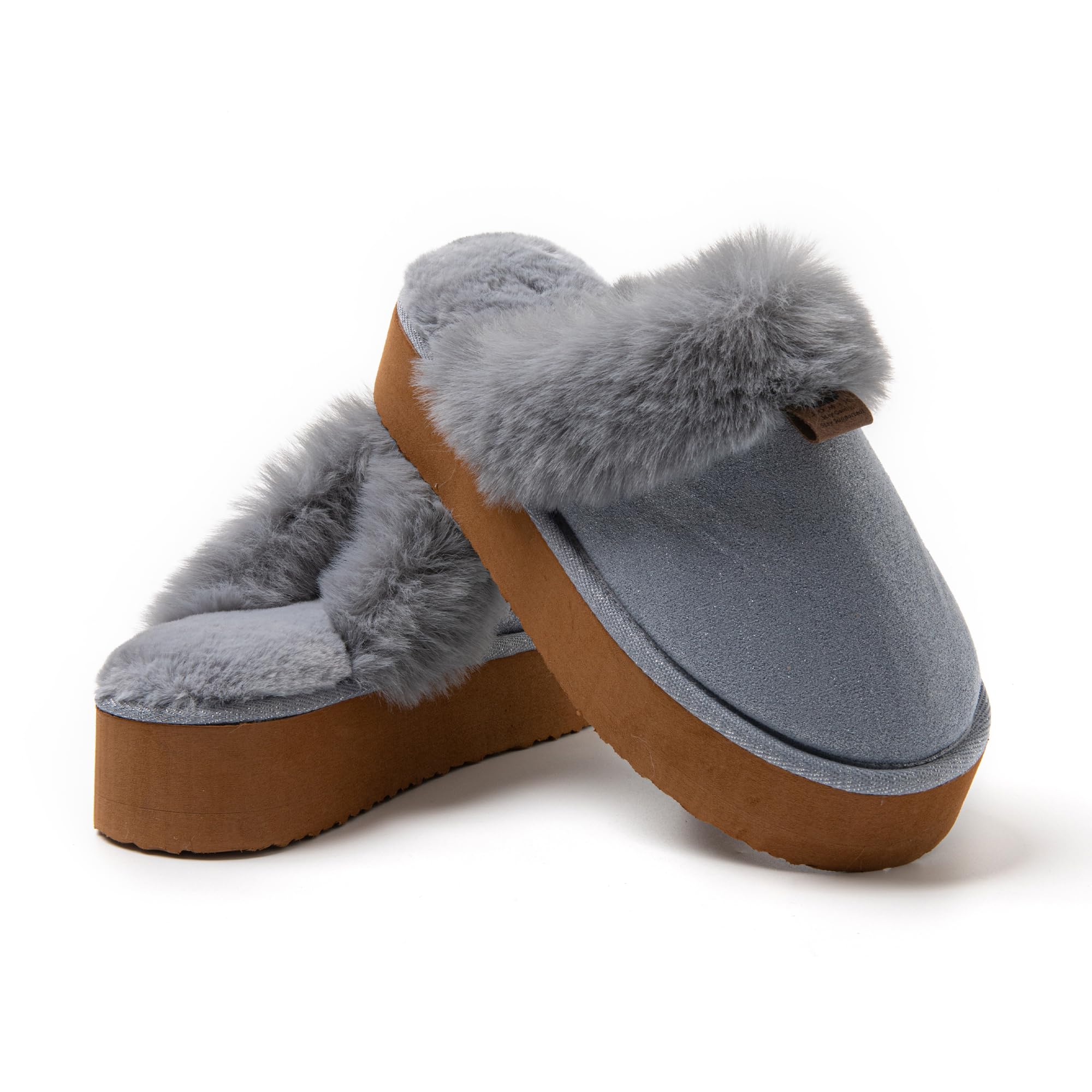 JOMIX Hausschuhe Damen Winter Plateau Pantoletten Pantoffeln Plüsch Clogs Bequeme Kork Fußbett Outdoor Slippers