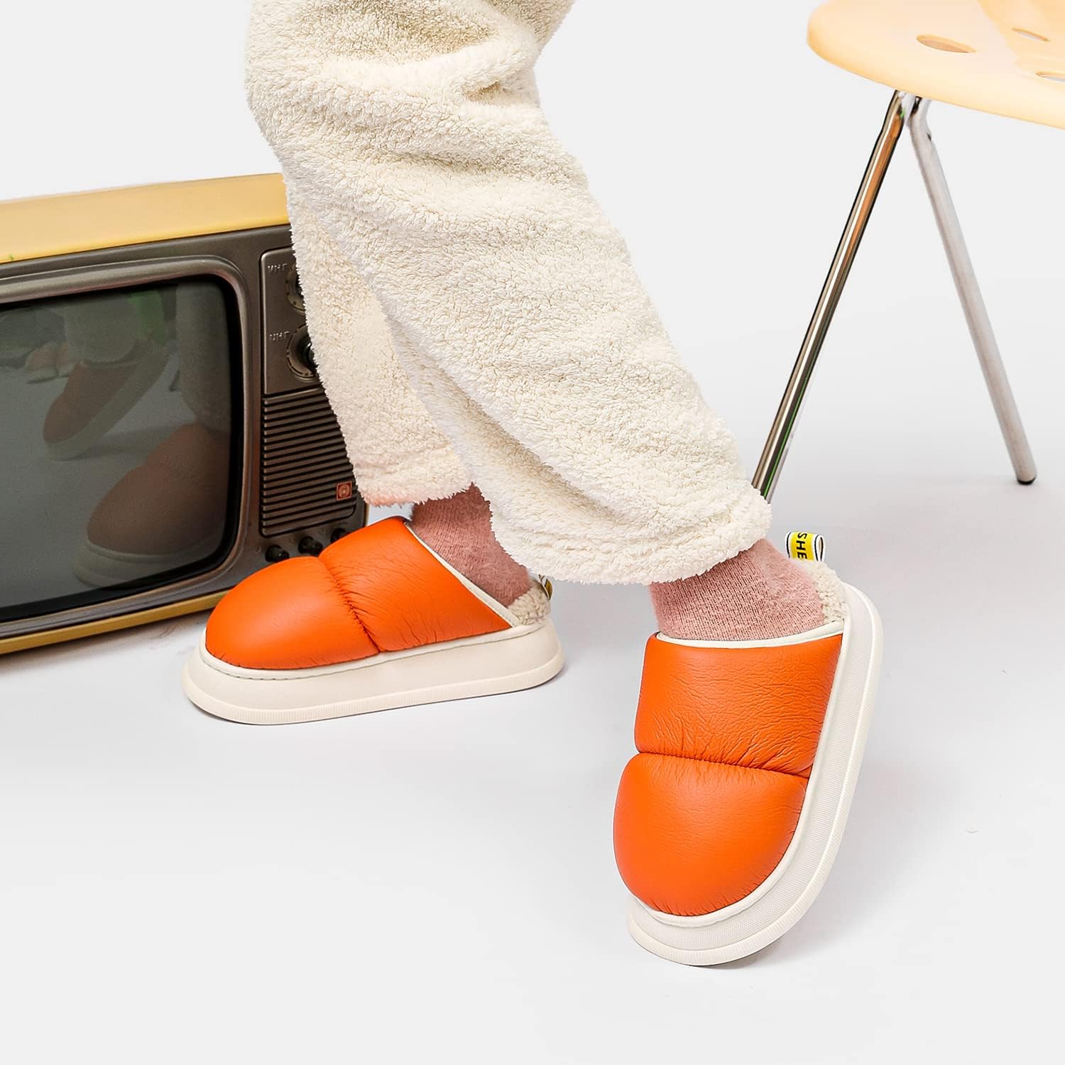 JOMIX Winter Hausschuhe Damen Fleece Gefüttert Pantoffeln Warme Plateau Hausschuhe Puff Slippers Weiche Puschen Indoor Outdoor