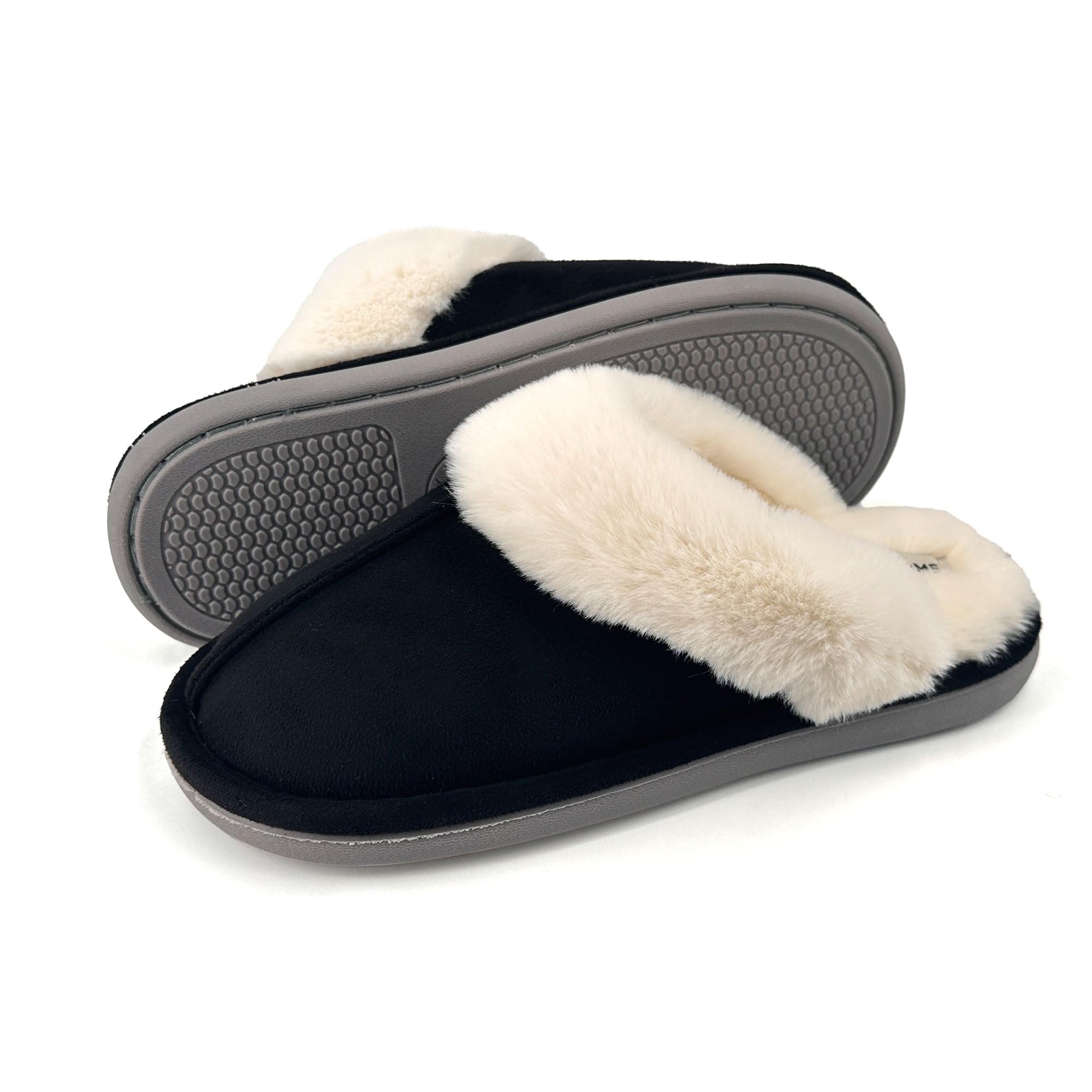 JOMIX Damen Hausschuhe Winter Weiche Flache Plüsch Flauschige Pantoffeln mit Gefüttert Warm Faux Pelz Slipper Gäste Rutschfeste Puschen