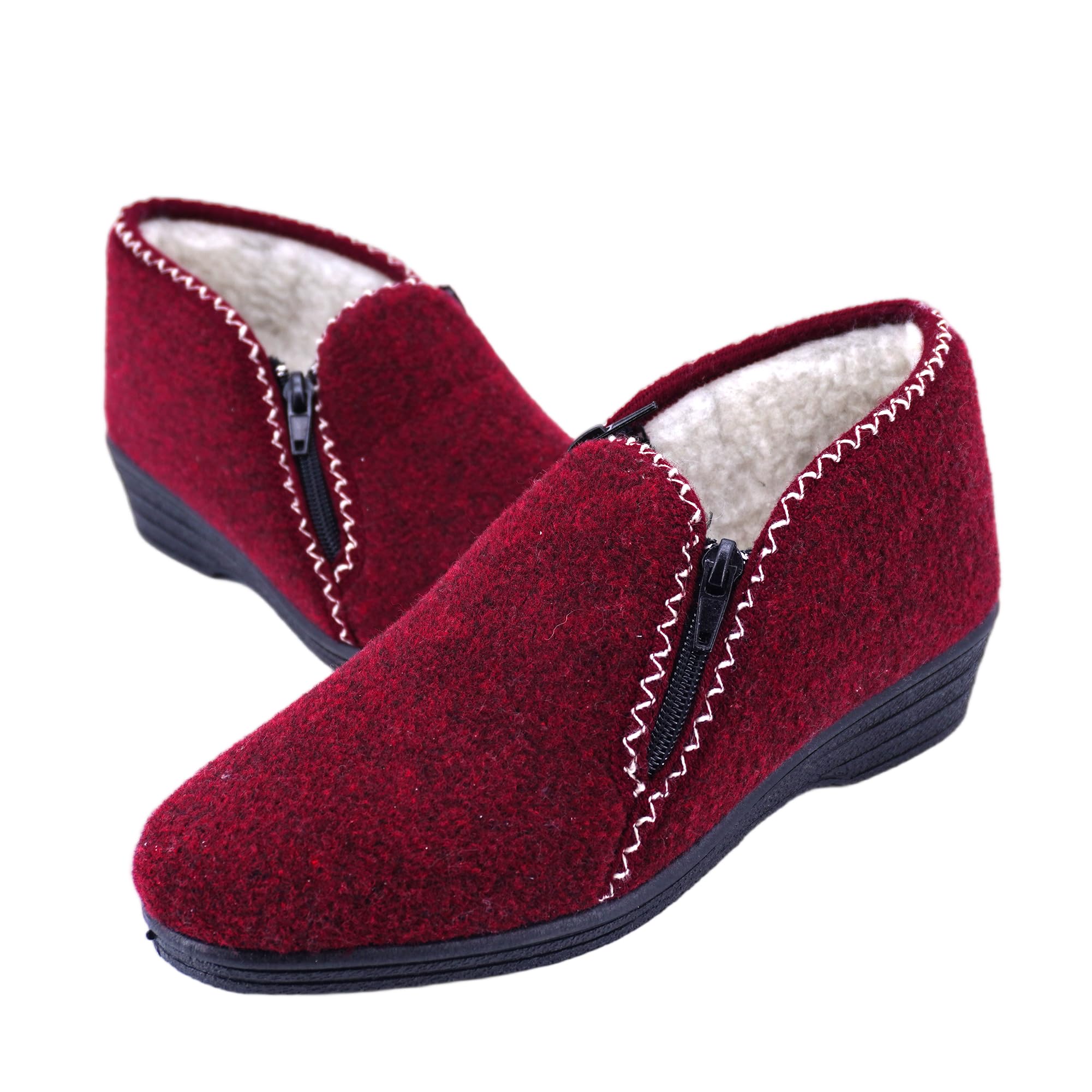 JOMIX Hausschuhe Damen Warm Gefüttert Pantoffeln Stiefelette Rutschfeste Gummisohle Hausstiefel mit Reißverschluss Knöchelhoch Filzoptik Made in Italy