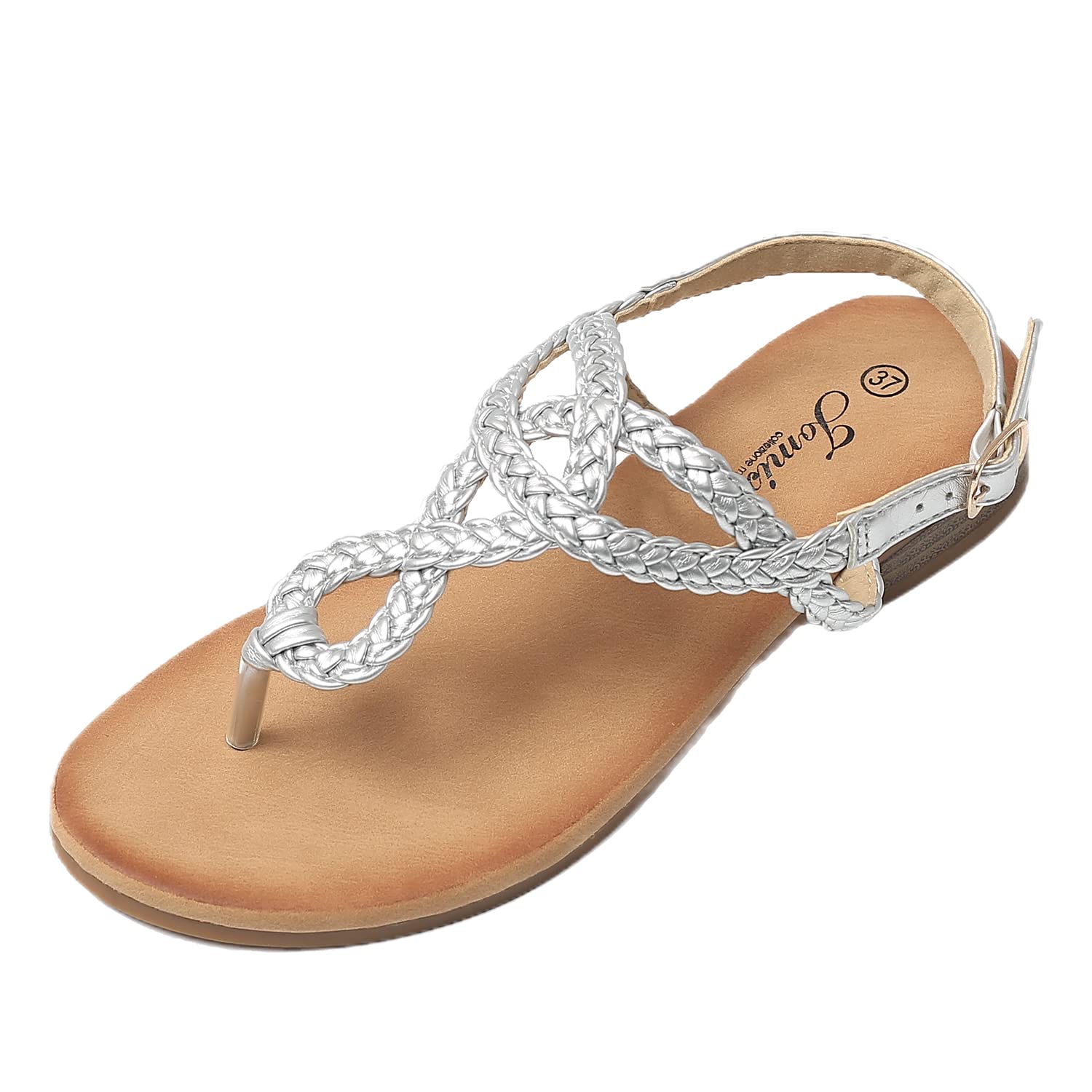 JOMIX Sandalen Damen Sommer Flache Zehentrenner Freizeit Bohemia Flip Flops Elegant Bequeme Strandschuhe mit Riemchen