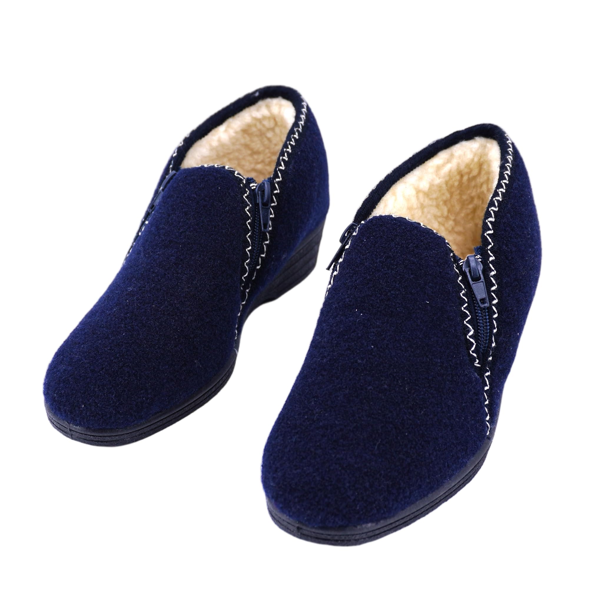 JOMIX Hausschuhe Damen Warm Gefüttert Pantoffeln Stiefelette Rutschfeste Gummisohle Hausstiefel mit Reißverschluss Knöchelhoch Filzoptik Made in Italy