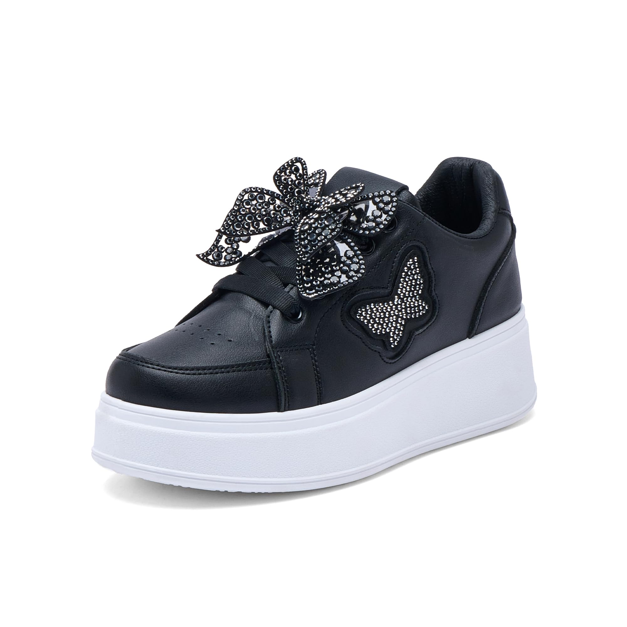 JOMIX Zapatillas Mujer Plataforma con Mariposa Zapatos Depotivos Adultos con Cordones Sneakers Elegantes Vestir Talla 36-41 EU