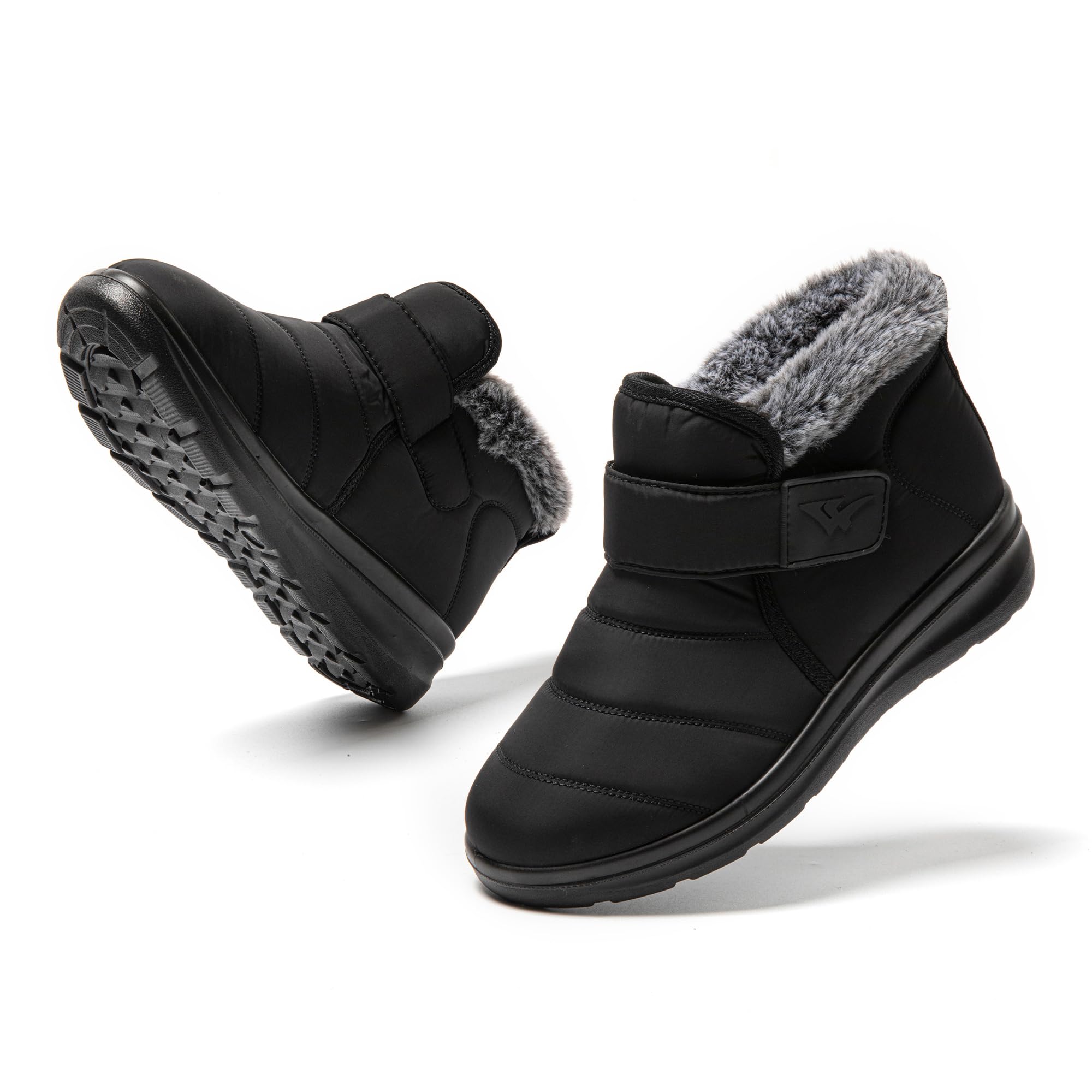 JOMIX Winterschuhe Damen Winterstiefel mit Klettverschluss Warme Hausschuhe Plüsch Wasserdicht Gefüttert Schuhe Rutschfest Outdoor Schuhe Plateau