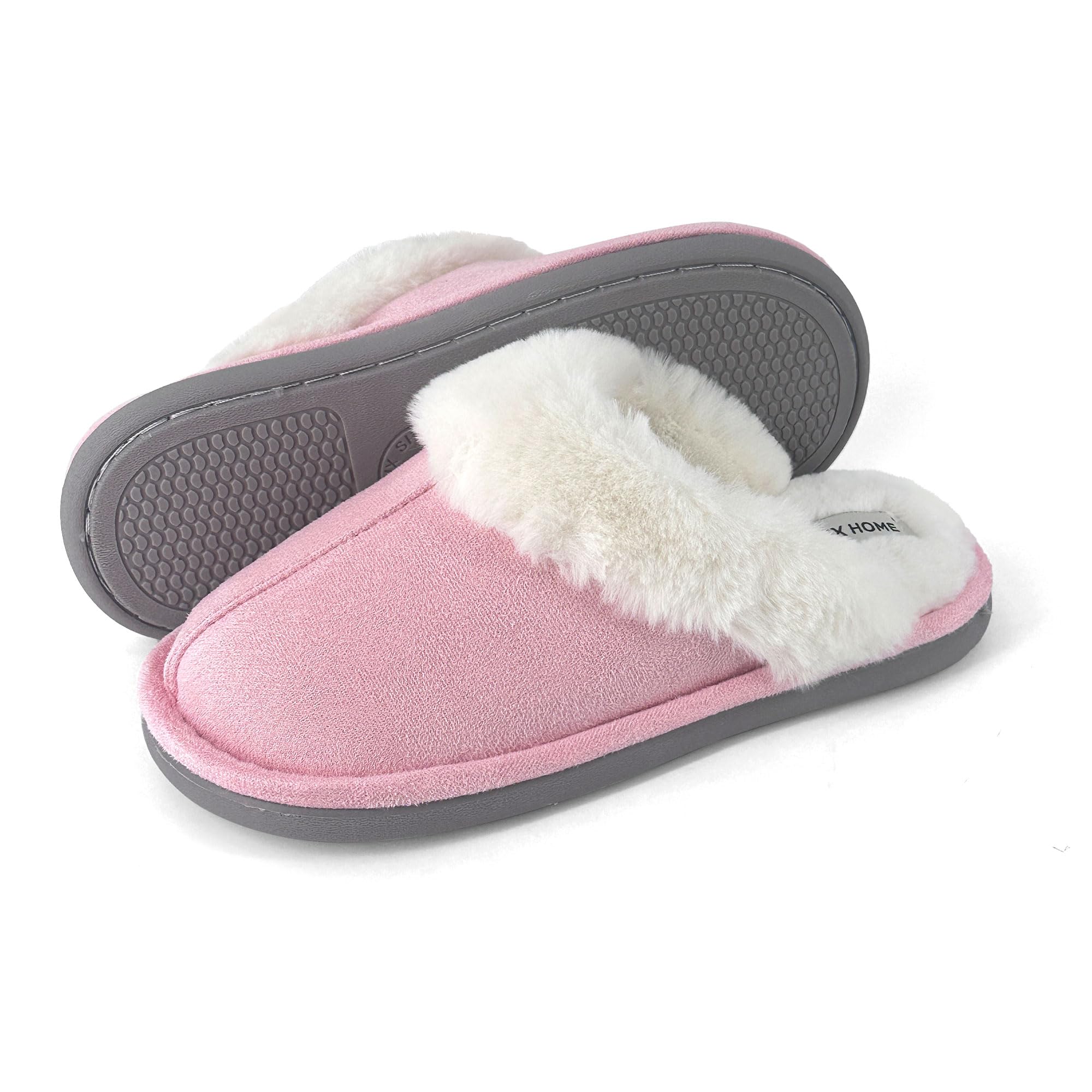 JOMIX Damen Hausschuhe Winter Weiche Flache Plüsch Flauschige Pantoffeln mit Gefüttert Warm Faux Pelz Slipper Gäste Rutschfeste Puschen