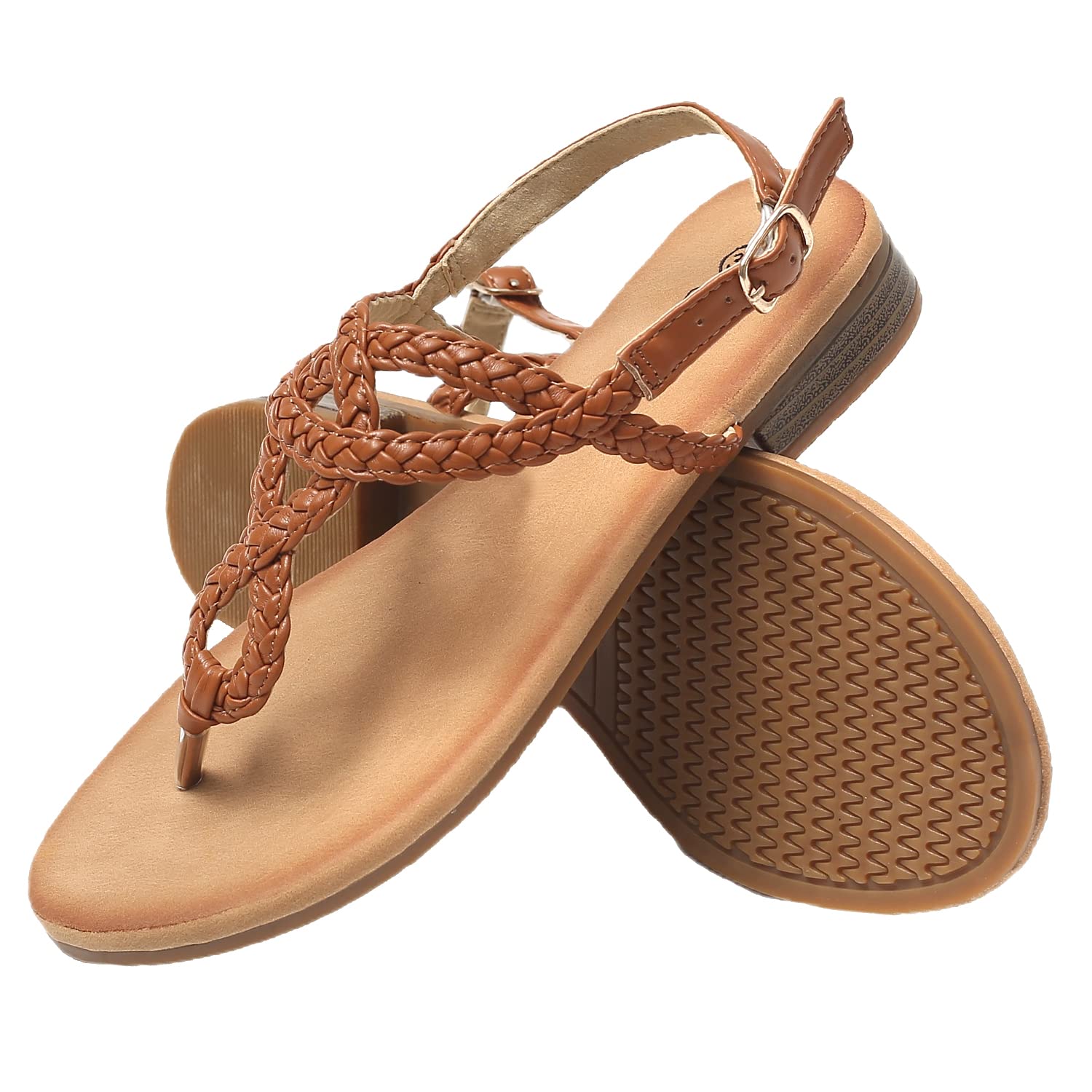 JOMIX Sandalen Damen Sommer Flache Zehentrenner Freizeit Bohemia Flip Flops Elegant Bequeme Strandschuhe mit Riemchen