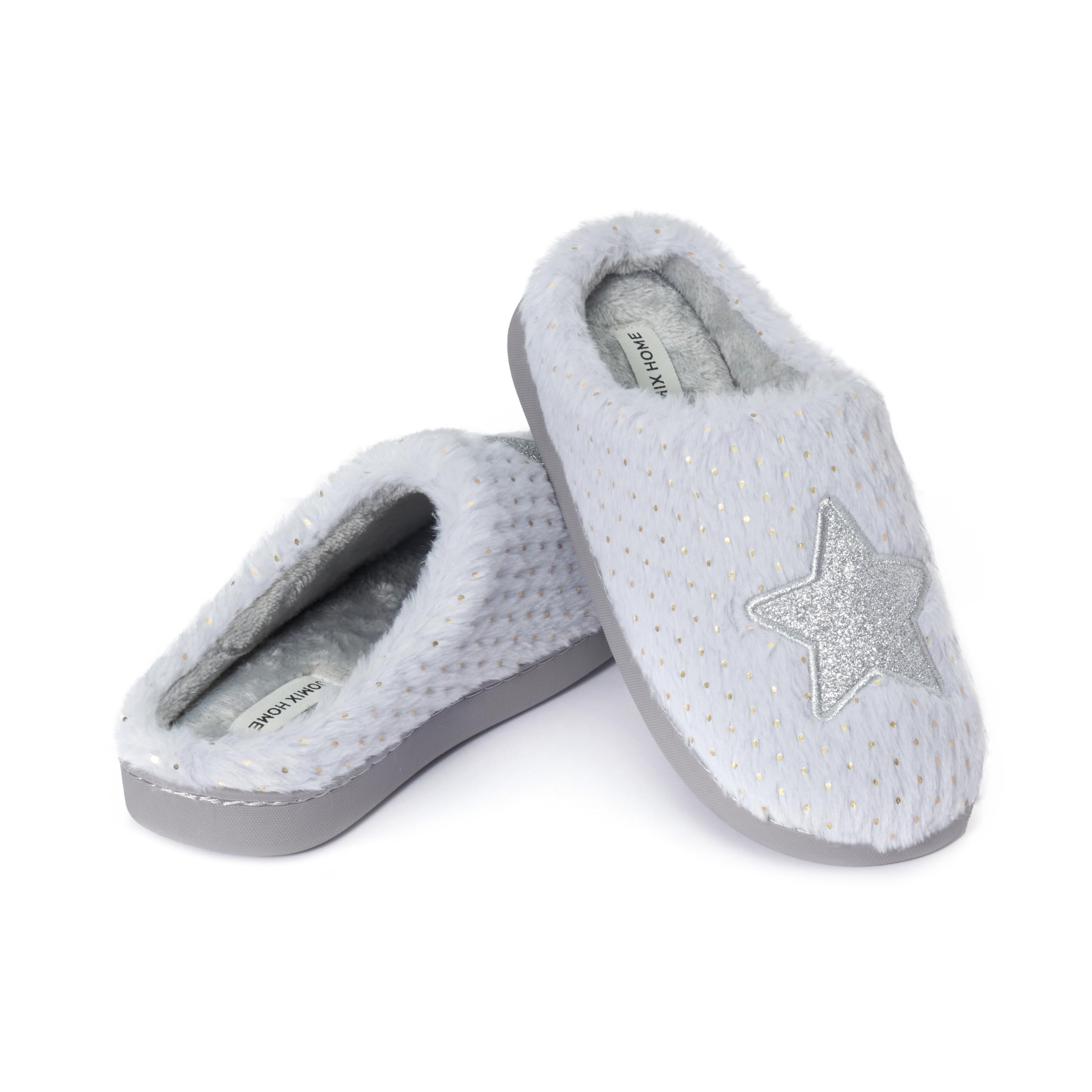 JOMIX Hausschuhe Damen Winter Pantoffeln mit Herzen Warme Schlappen mit Stern Gefütterte Plüsch Pantoletten mit Fußbett Rutschfeste Slippers