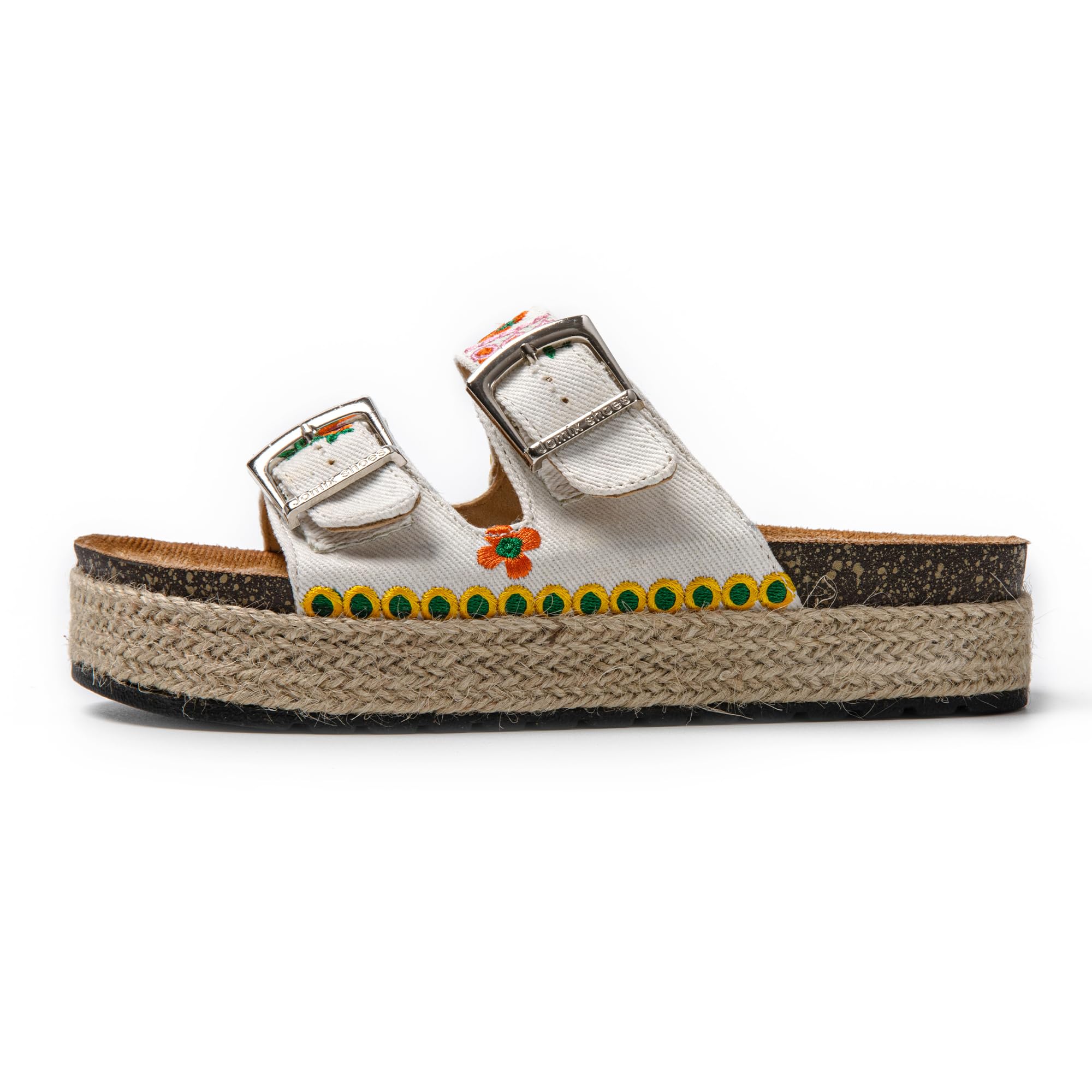 JOMIX Pantoletten Damen Sommer Sandalen mit Kork Fußbett Elegant Plateau Hausschuhe Weiche Verstellbaren Riemen Bequeme Meer Strand Slides