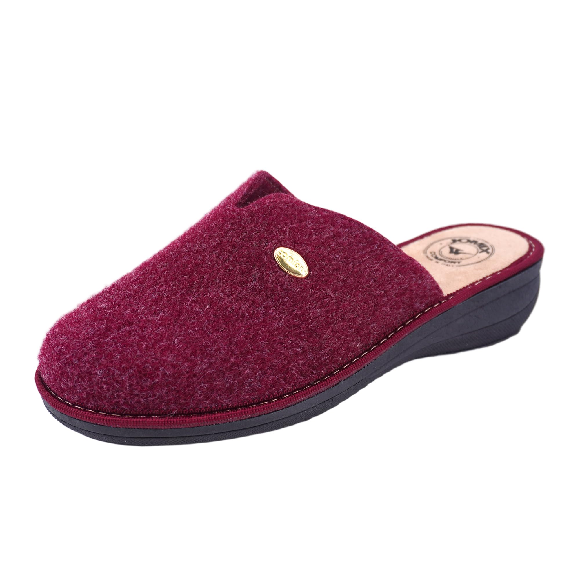 JOMIX Hausschuhe Damen Pantoletten mit Absatz Winter Bequeme Filzpantoffeln Warme Clogs Made in Italy