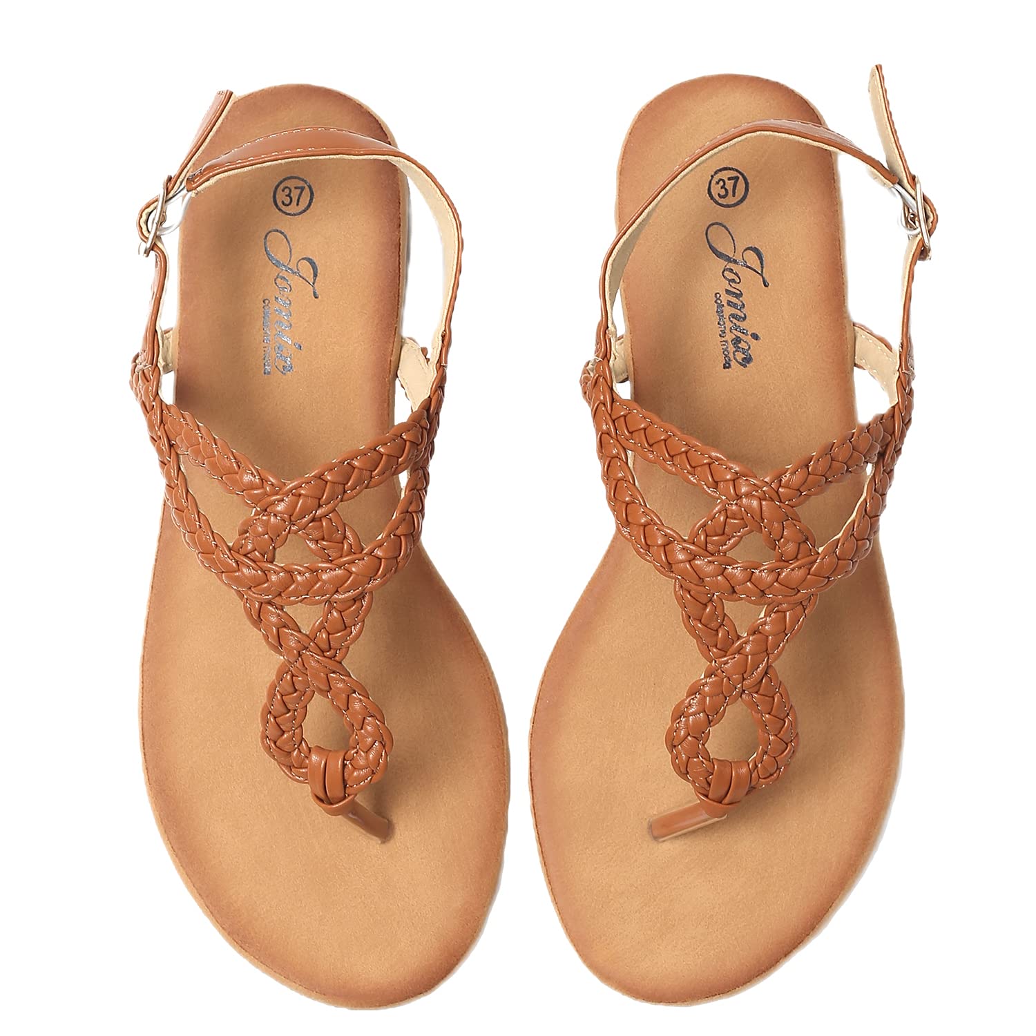 JOMIX Sandalen Damen Sommer Flache Zehentrenner Freizeit Bohemia Flip Flops Elegant Bequeme Strandschuhe mit Riemchen