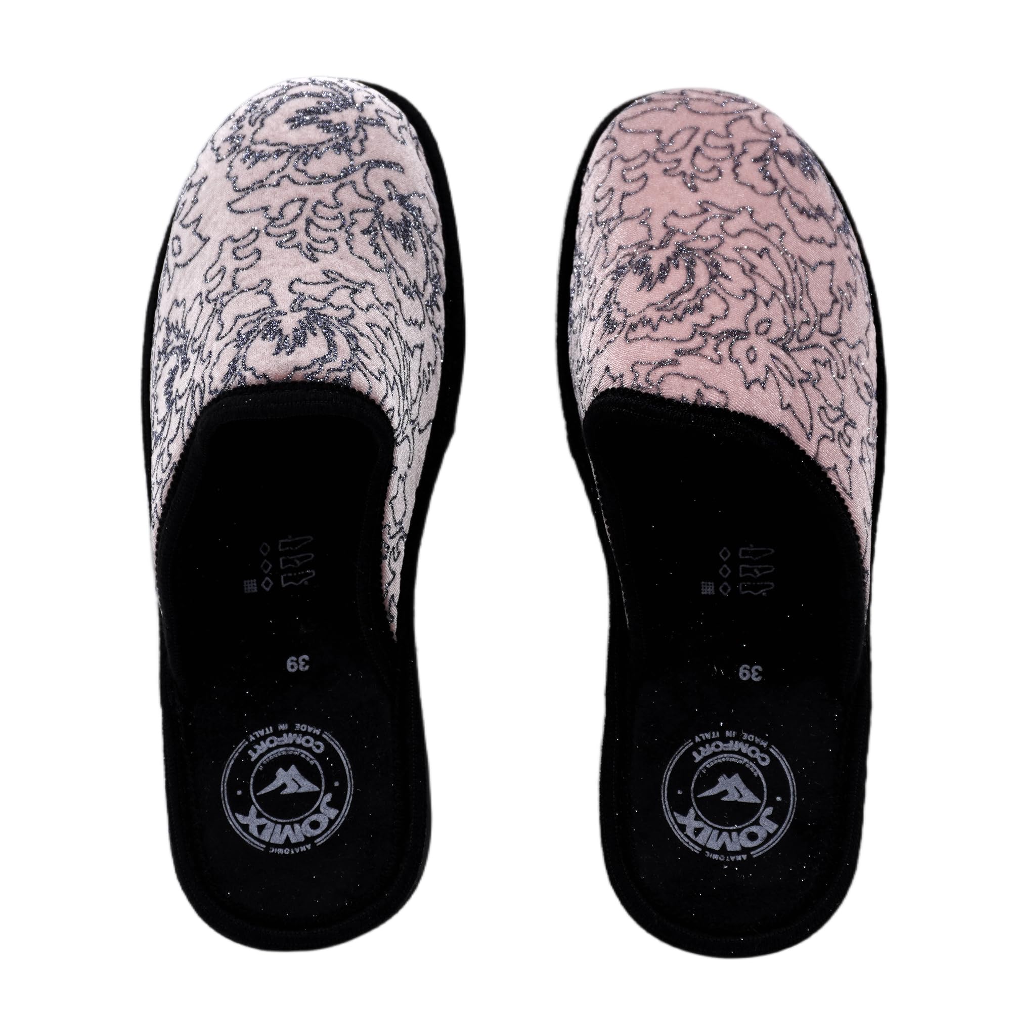 JOMIX Hausschuhe Damen Pantoletten mit Absatz Winter Bequeme Bedruckte Pantoffeln Made in Italy