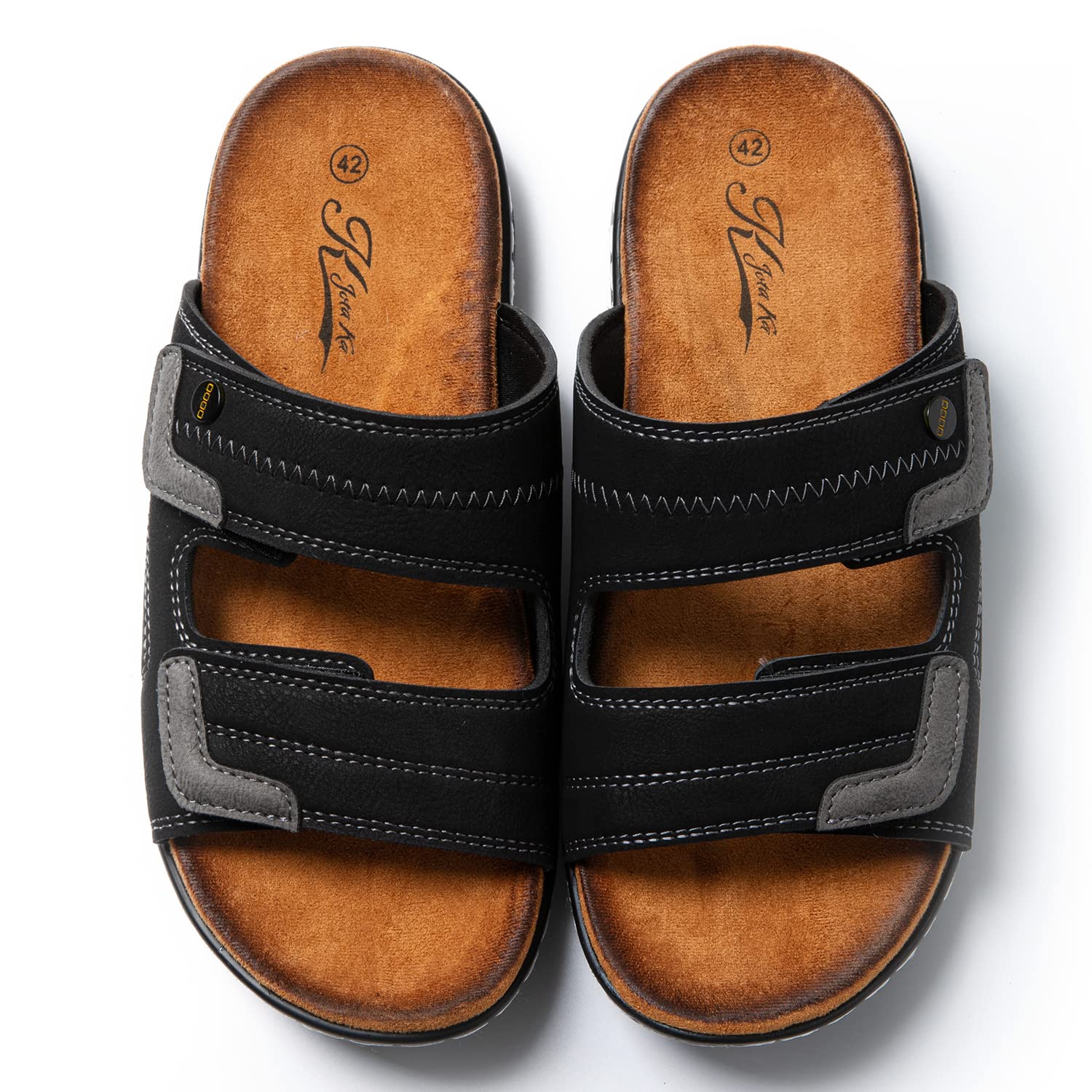 Jomix Sommer Sandalen Herren Weiche Kunstleder Pantoletten Herren Klettverschluss Latschen Rutschfeste Gummisohle Meer Strand Outdoor