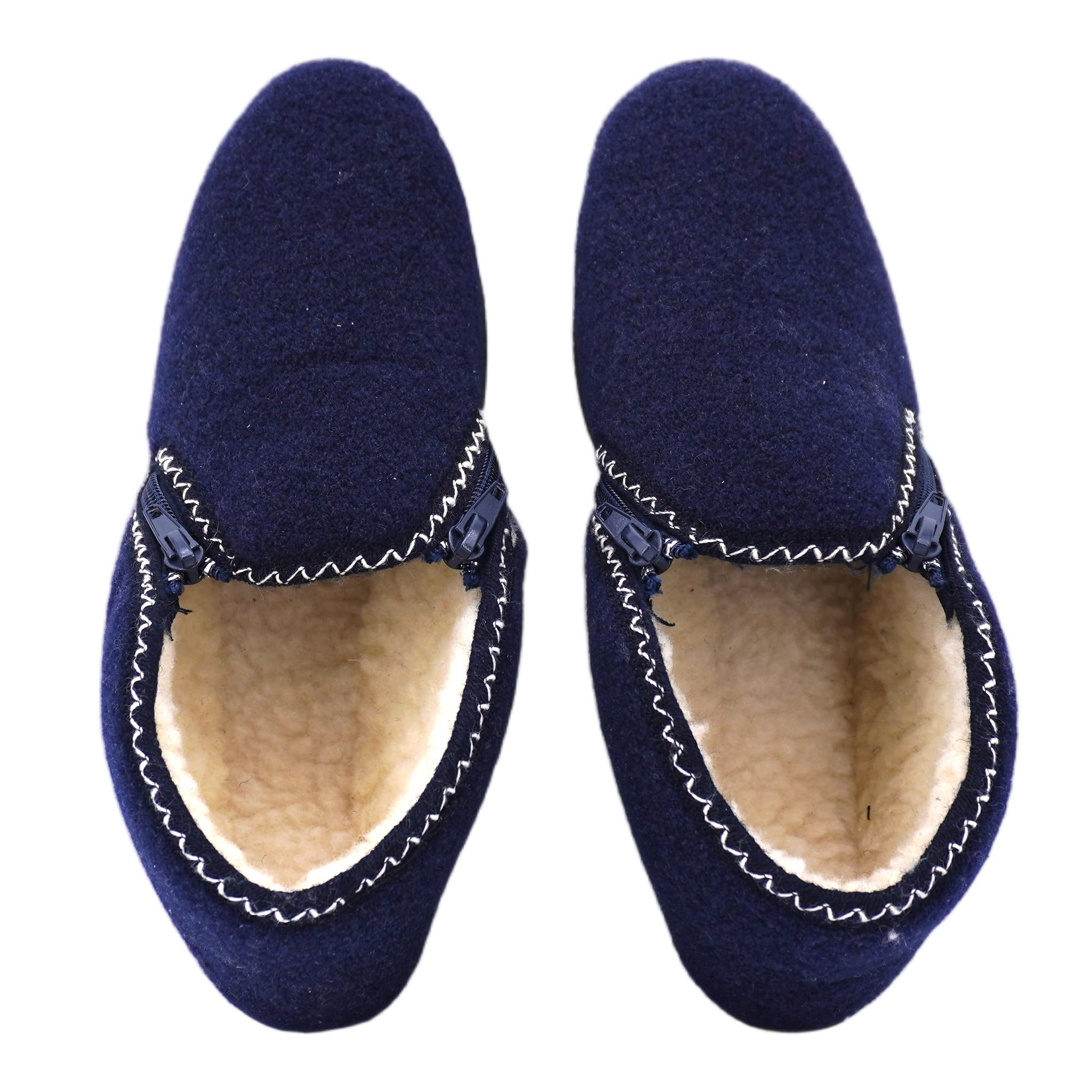 JOMIX Hausschuhe Damen Warm Gefüttert Pantoffeln Stiefelette Rutschfeste Gummisohle Hausstiefel mit Reißverschluss Knöchelhoch Filzoptik Made in Italy