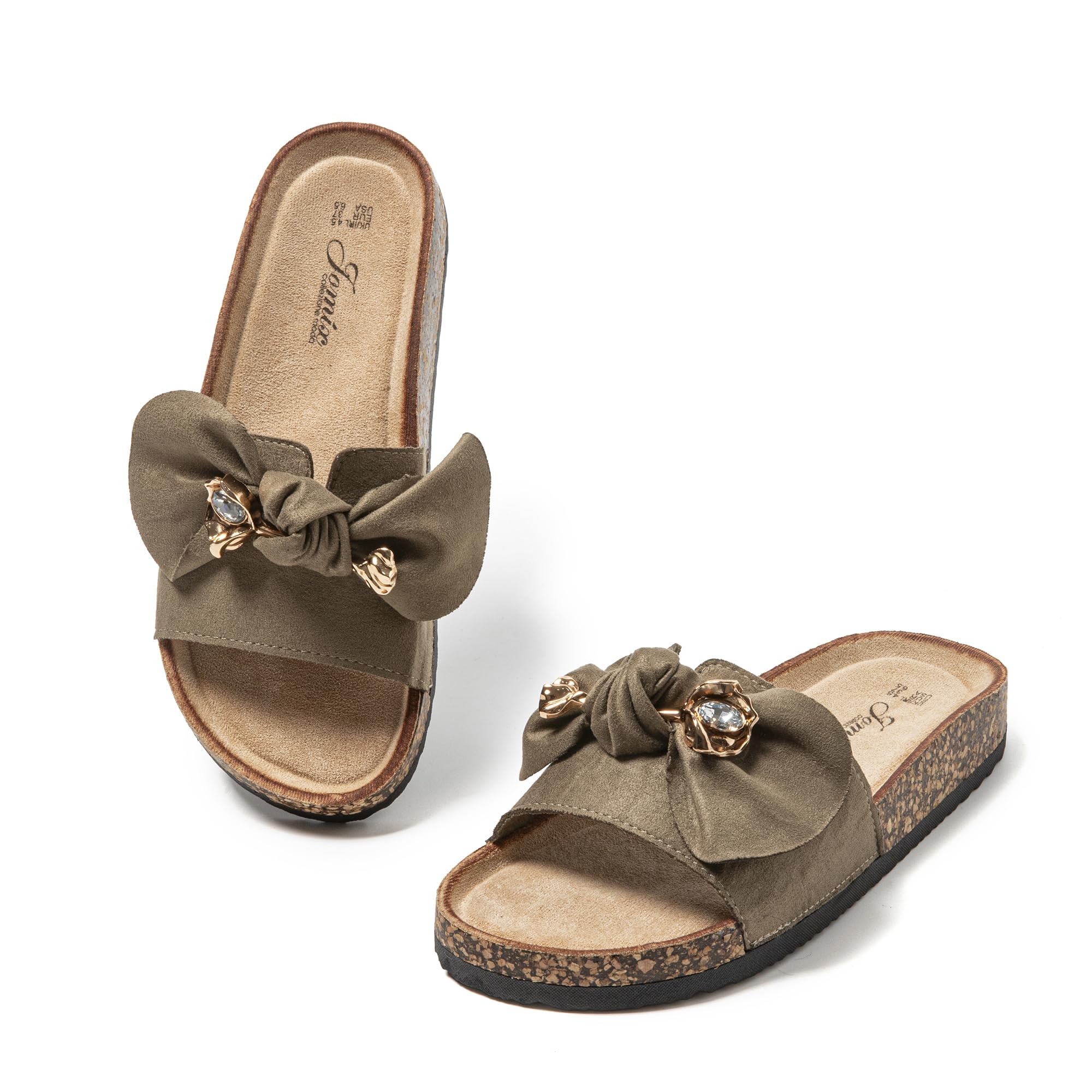 JOMIX Clogs Damen Pantoletten Sommer Sandalen mit Strass Fliege Strand Sandaletten Bequem Kork Strandsandalen Sommerschuhe