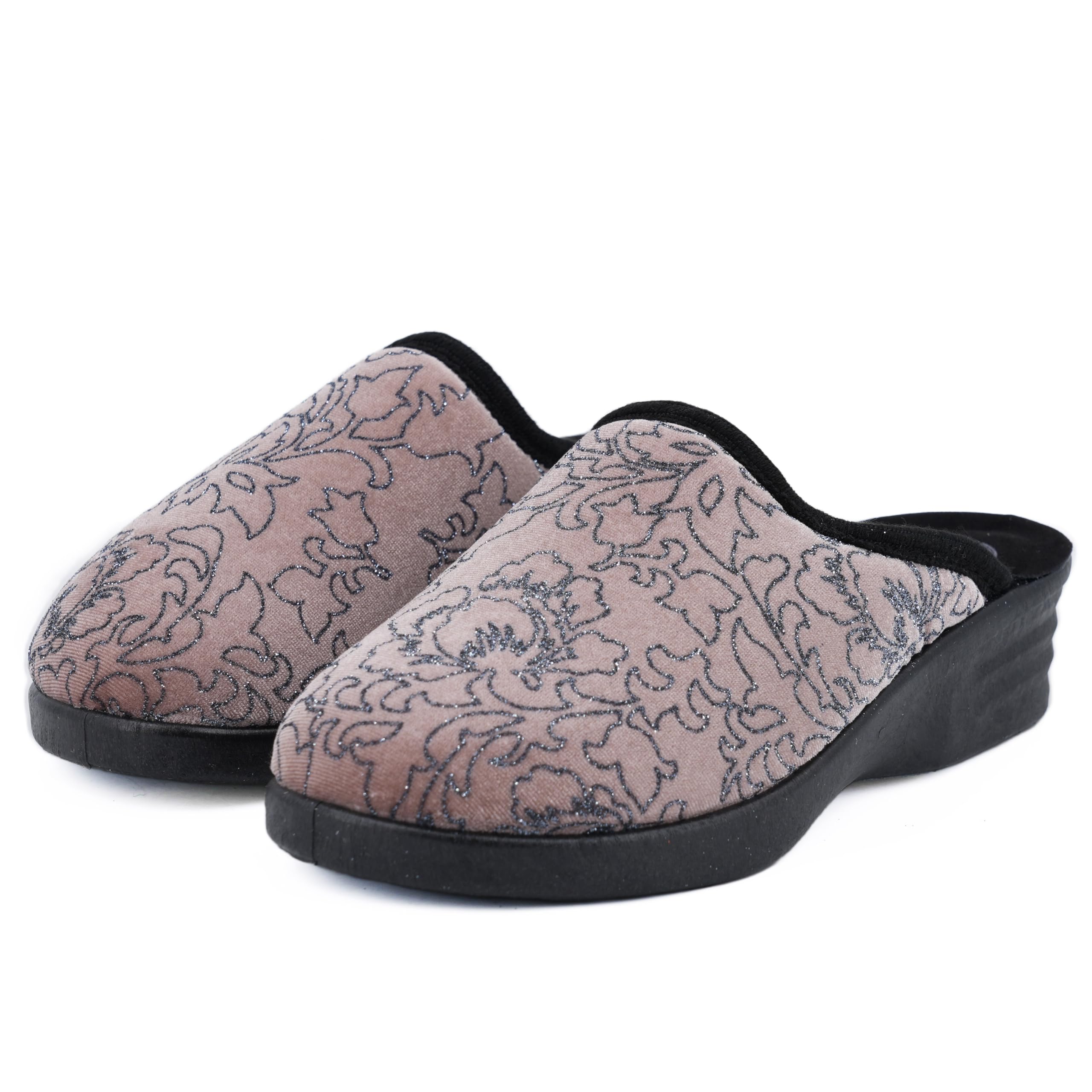JOMIX Hausschuhe Damen Pantoletten mit Absatz Winter Bequeme Bedruckte Pantoffeln Made in Italy