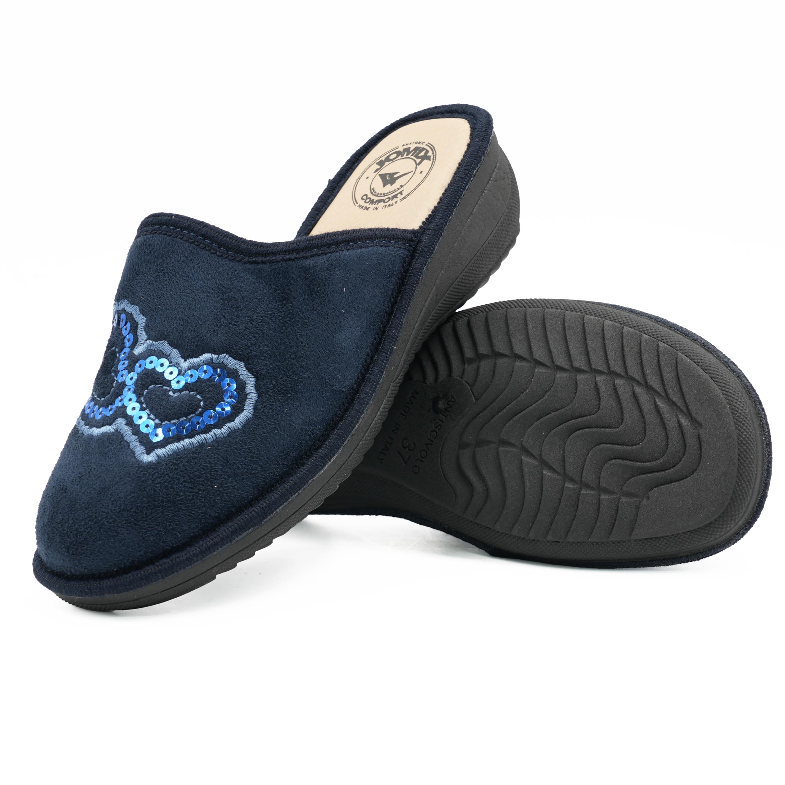 JOMIX Hausschuhe Damen Pantoletten mit Absatz Winter Bequeme Anatomische Pantoffeln Made in Italy