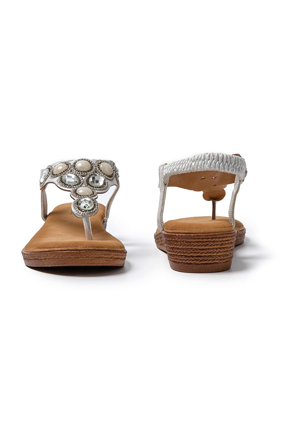 JOMIX Infradito Estive da Donna con Zeppa Bassa Decorate con Gioielli Strass e Chiusura Elastica SD9107