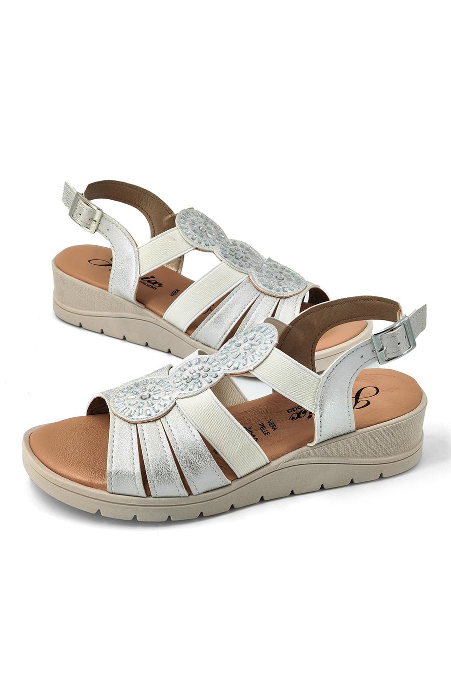 JOMIX Sandali Donna Estive Bassi Sandali Zeppa Eleganti Regolabile da Mare Spiaggia in Vera Pelle Made in Italy TD2965