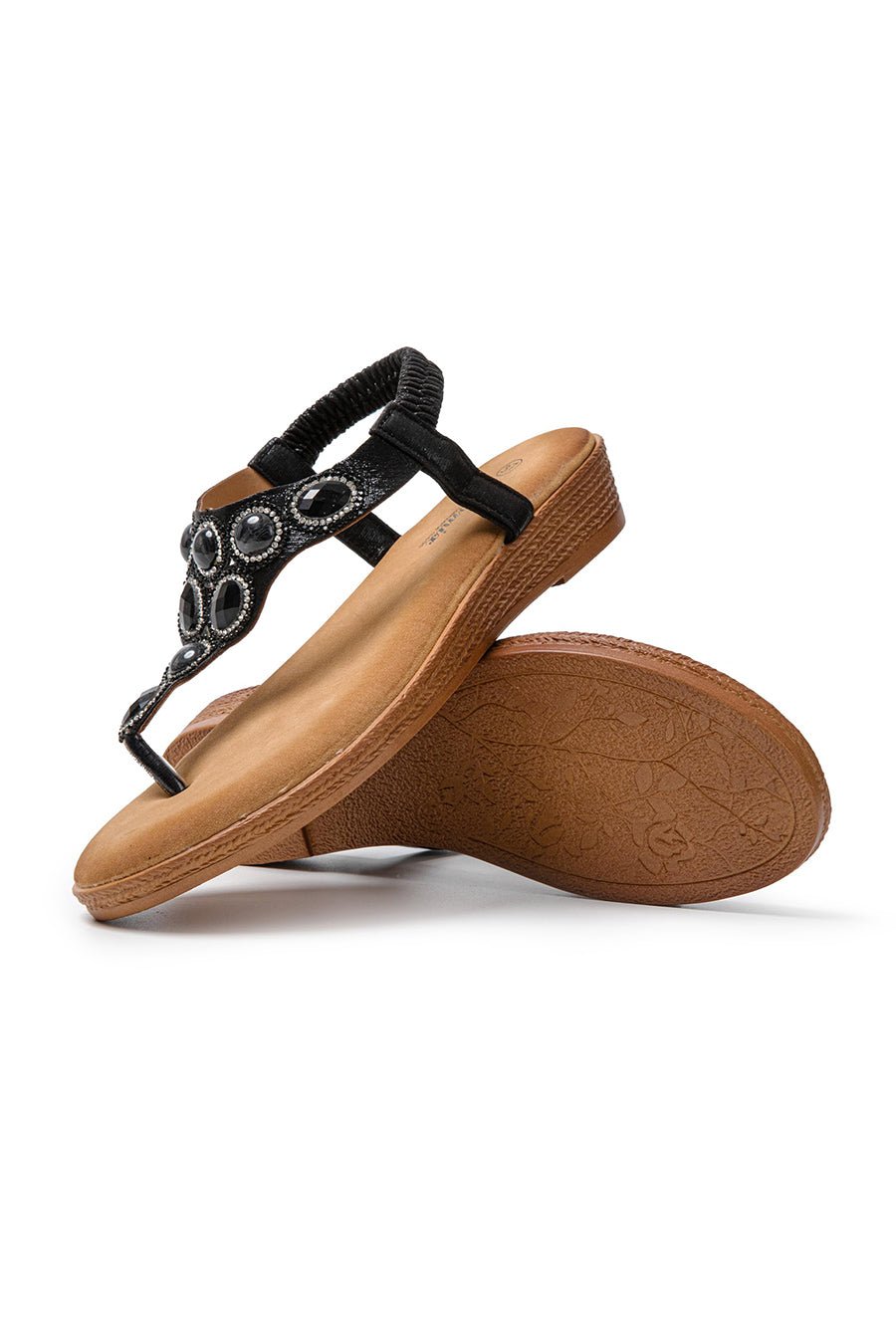 JOMIX Infradito Estive da Donna con Zeppa Bassa Decorate con Gioielli Strass e Chiusura Elastica SD9107