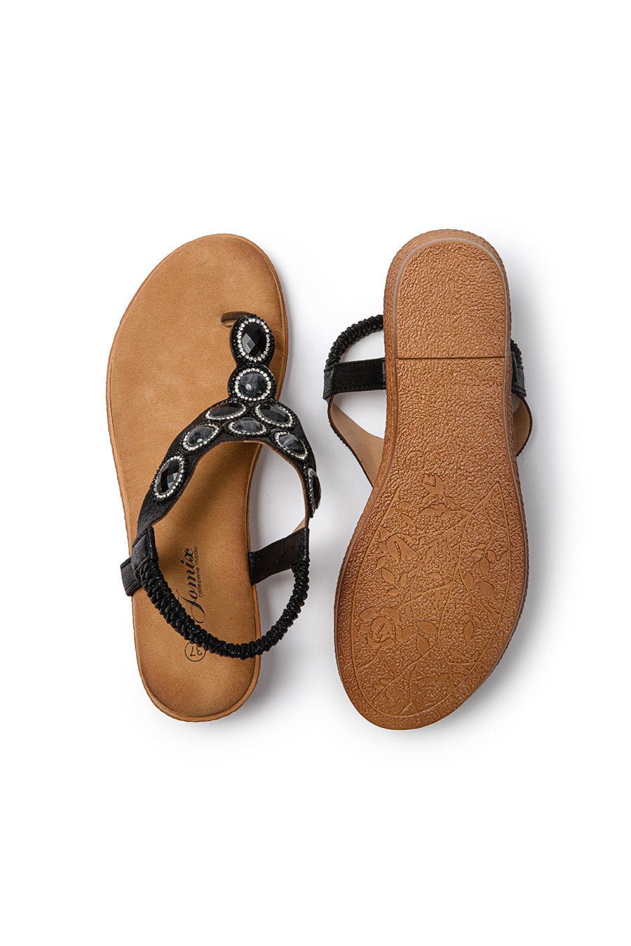 JOMIX Infradito Estive da Donna con Zeppa Bassa Decorate con Gioielli Strass e Chiusura Elastica SD9107