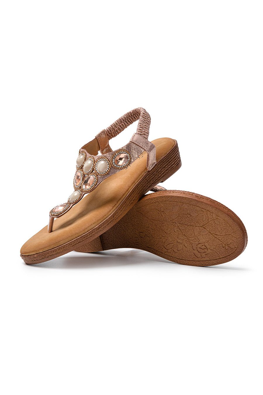 JOMIX Infradito Estive da Donna con Zeppa Bassa Decorate con Gioielli Strass e Chiusura Elastica SD9107