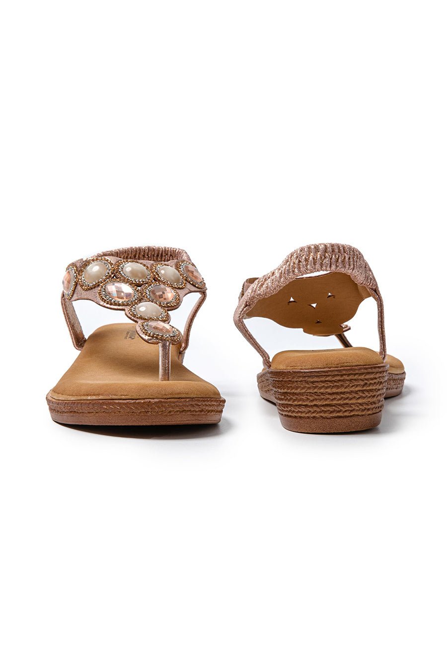 JOMIX Infradito Estive da Donna con Zeppa Bassa Decorate con Gioielli Strass e Chiusura Elastica SD9107