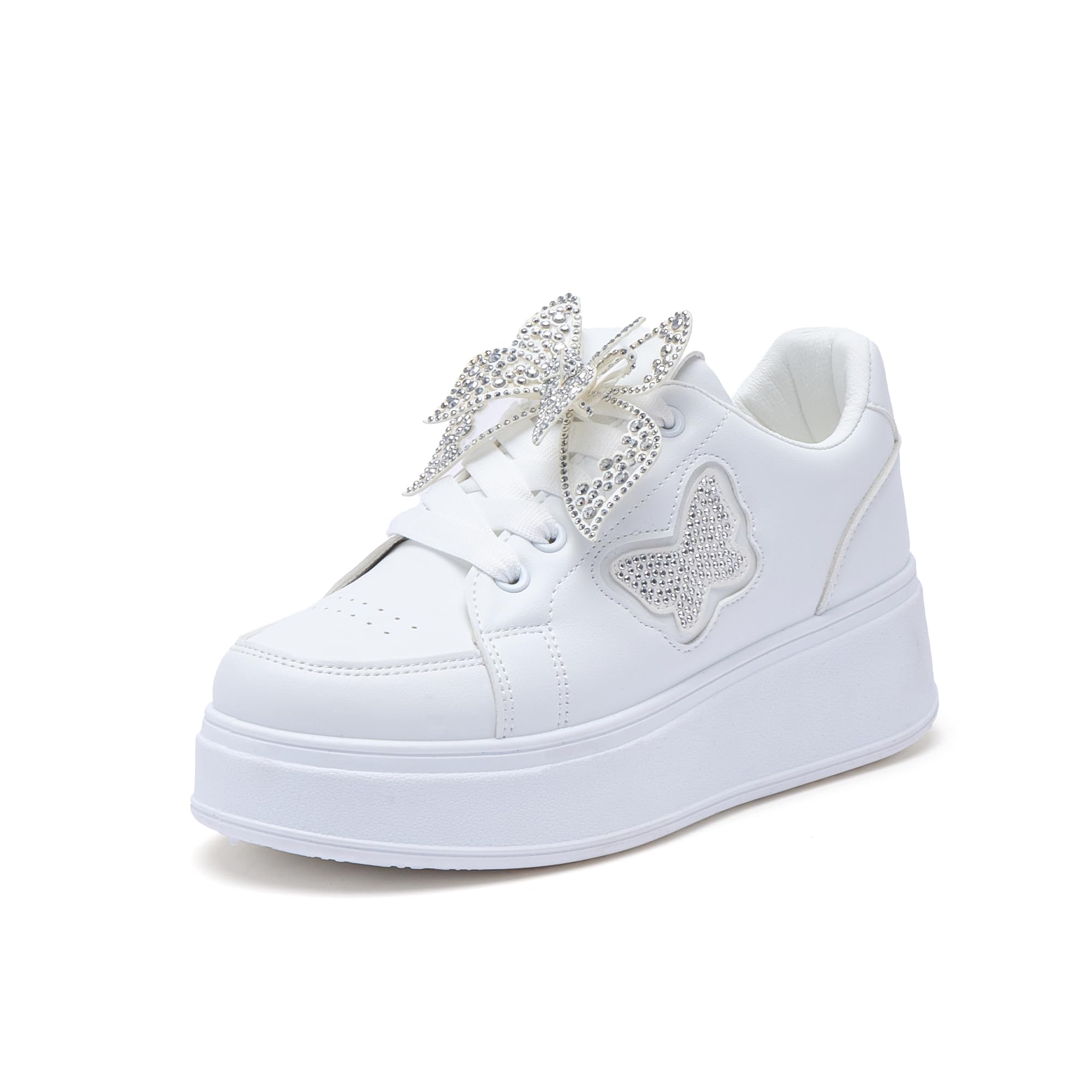 JOMIX Basket Casual Femme avec Nœud Chaussures Sport Femmes Compensé avec Lacets Légères Confortables pour Fitness Gym Outdoor