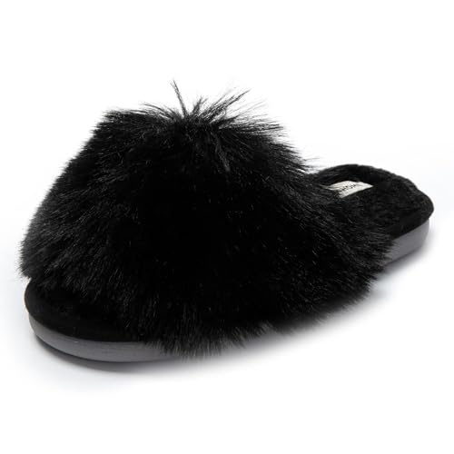 JOMIX Ciabatte Donna Pelose Punta Aperta Pantofole Pelliccia Sintetica Eleganti Comodi da Casa