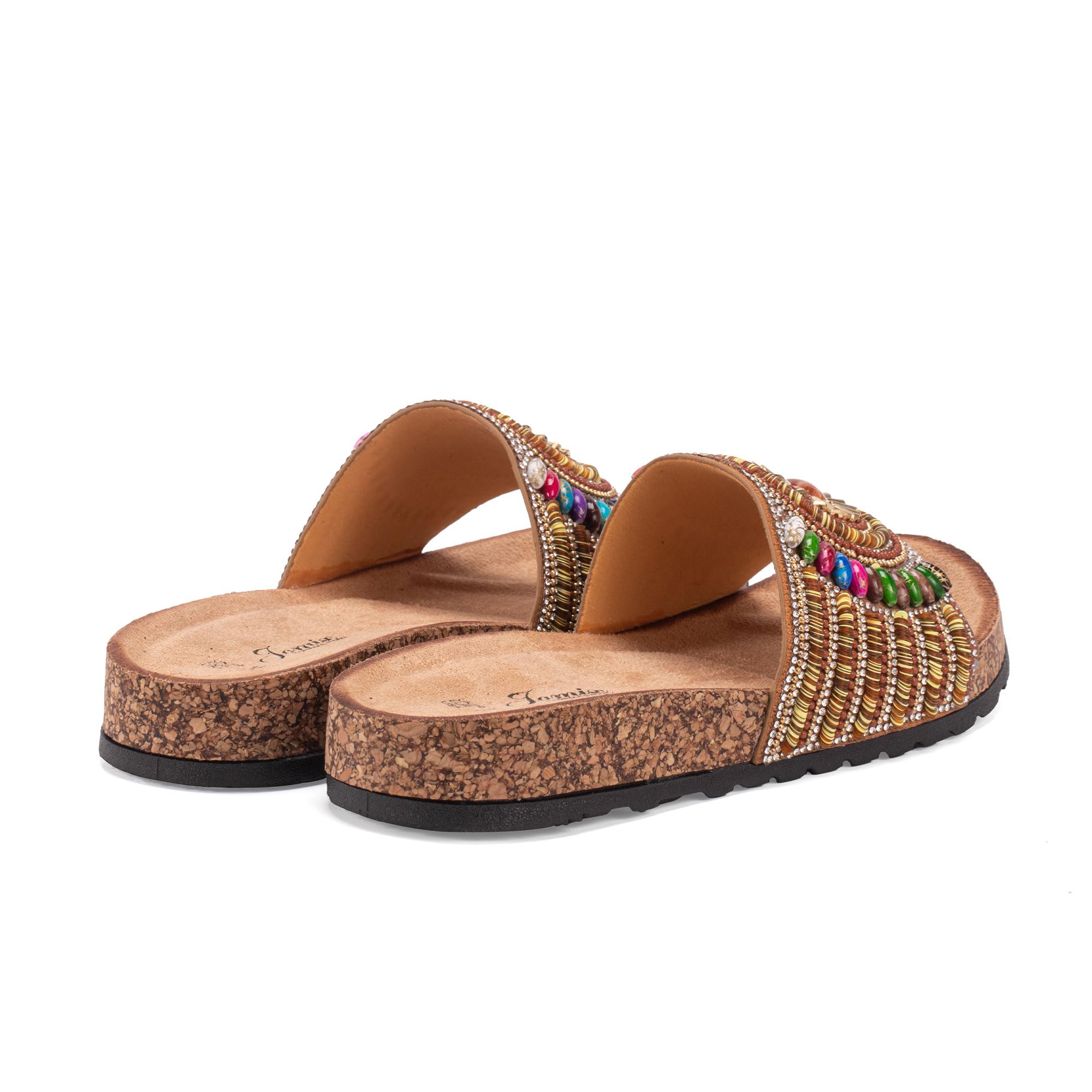 JOMIX Clogs Damen Bunte Pantoletten Sommer Sandalen mit Strass Perlen Strand Sandaletten Kork Sommerschuhe Bohemia Strandsandalen